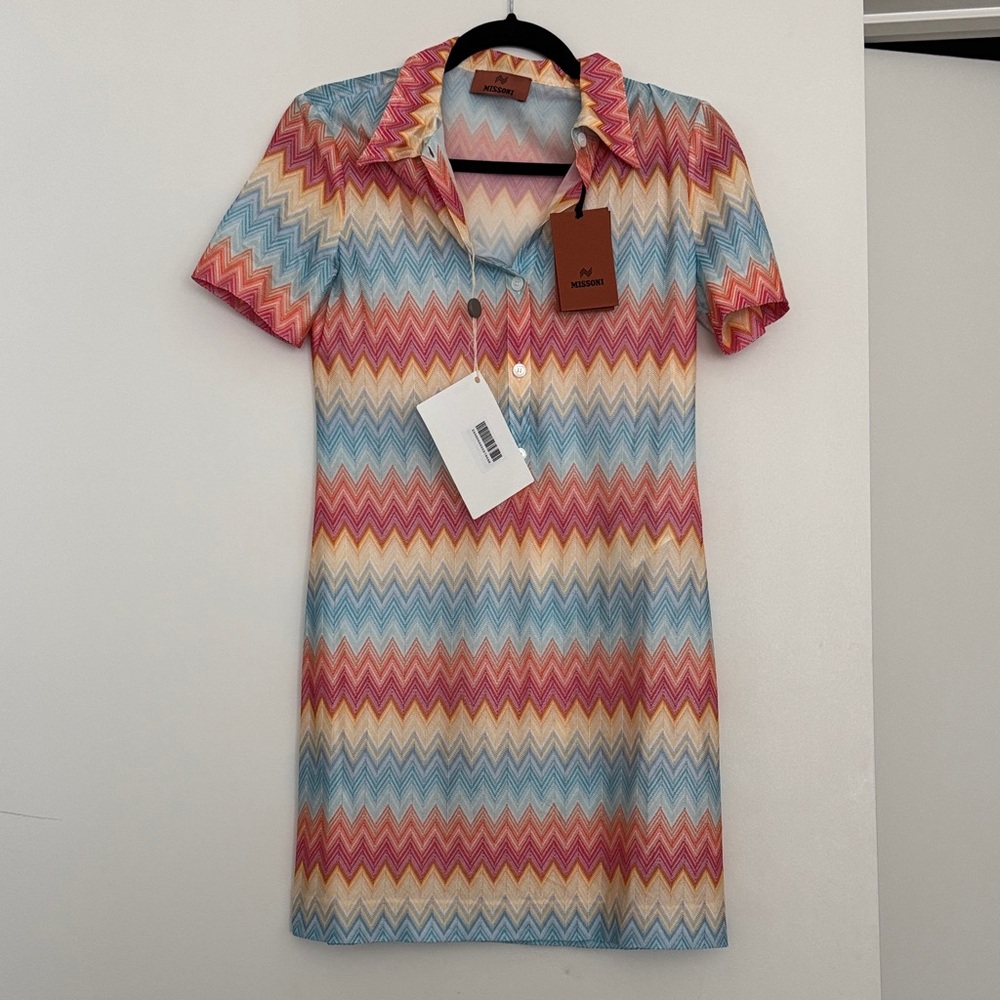 NWT Missoni Crochet-Knit Mini Shirtdress